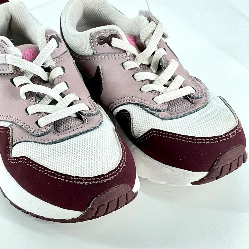 Nike Air Max 1 Girls Size 11C‎ 11 C Sneakers Easy On White Burgundy Pink Kids